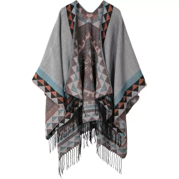 Urban CoCo Womens Printed Tassel Open front Poncho Cape Cardigan Wrap ShawlSeries 5grey