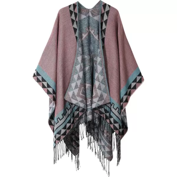 Urban CoCo Womens Printed Tassel Open front Poncho Cape Cardigan Wrap ShawlSeries 5pink