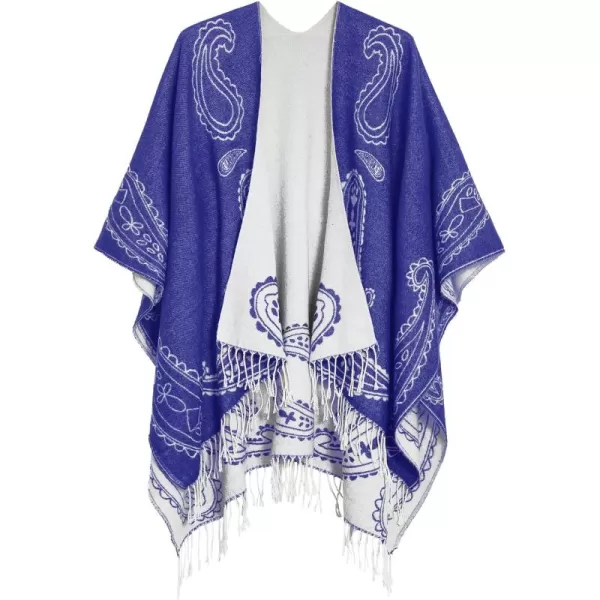 Urban CoCo Womens Printed Tassel Open front Poncho Cape Cardigan Wrap ShawlSeries 6royal Blue