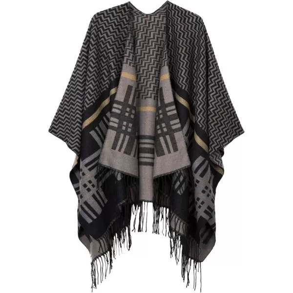 Urban CoCo Womens Printed Tassel Open front Poncho Cape Cardigan Wrap ShawlSeries 9black