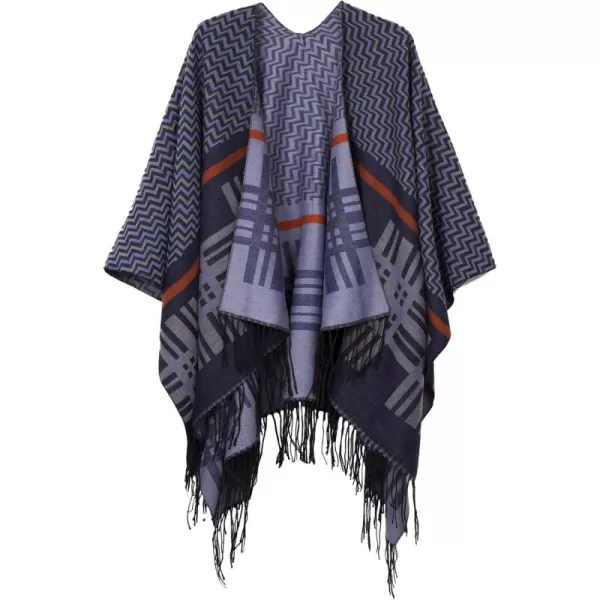 Urban CoCo Womens Printed Tassel Open front Poncho Cape Cardigan Wrap ShawlSeries 9navy Blue