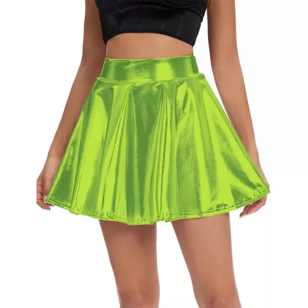Urban CoCo Womens Shiny Flared Pleated Mini Skater SkirtCandy Green