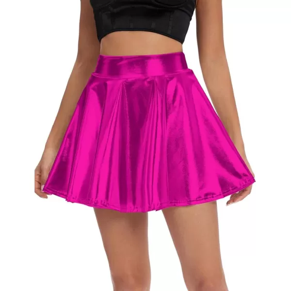 Urban CoCo Womens Shiny Flared Pleated Mini Skater SkirtRose