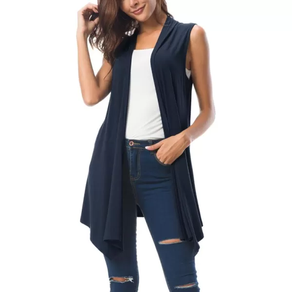 Urban CoCo Womens Sleeveless Cardigan Summer Open Front Vest Lightweight Cool CoatNavy Blue
