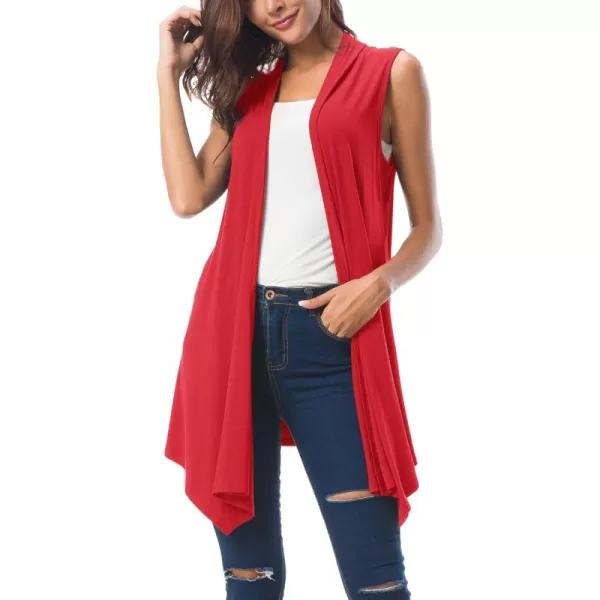 Urban CoCo Womens Sleeveless Cardigan Summer Open Front Vest Lightweight Cool CoatRed