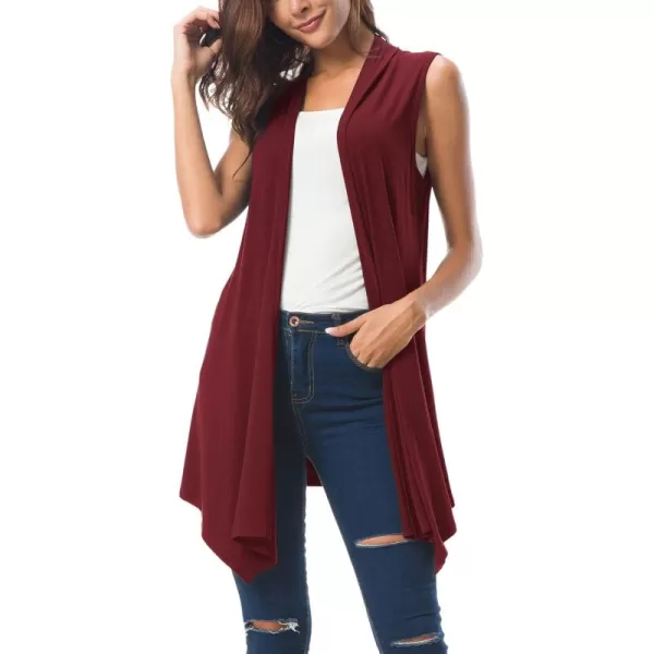 Urban CoCo Womens Sleeveless Cardigan Summer Open Front Vest Lightweight Cool CoatWine Red