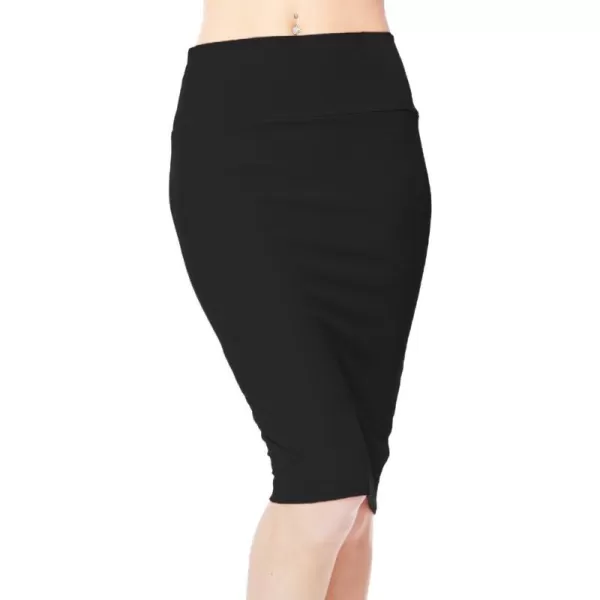 Womens High Waist Stretch Bodycon Pencil Skirt Knee Length Midi Straight SkirtBlack
