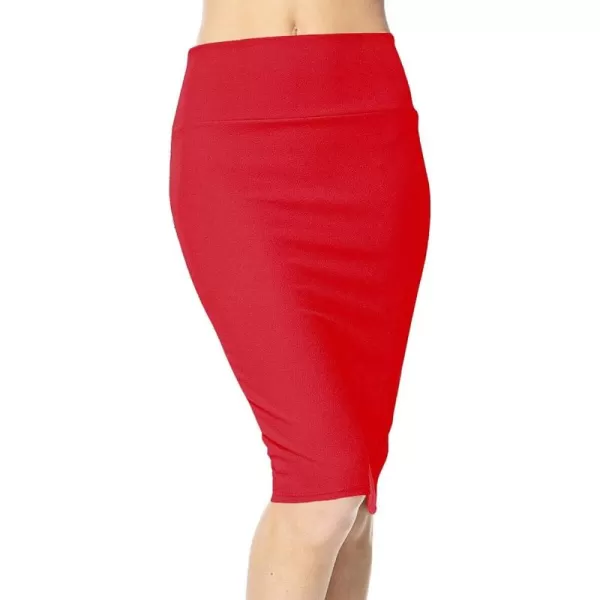 Womens High Waist Stretch Bodycon Pencil Skirt Knee Length Midi Straight SkirtRed