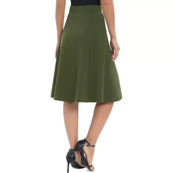 Urban CoCo Womens ALine Elastic High Waist Flare Work Midi Knee Length Stretchy SkirtArmy Green