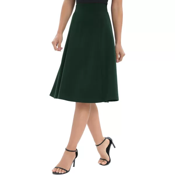 Urban CoCo Womens ALine Elastic High Waist Flare Work Midi Knee Length Stretchy SkirtBackish Green