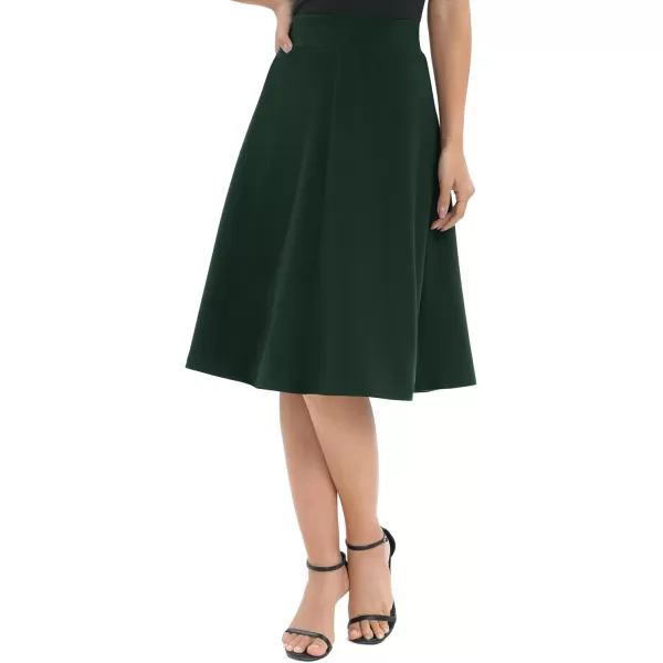 Urban CoCo Womens ALine Elastic High Waist Flare Work Midi Knee Length Stretchy SkirtBackish Green