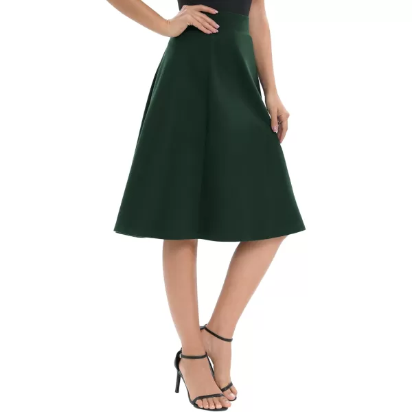 Urban CoCo Womens ALine Elastic High Waist Flare Work Midi Knee Length Stretchy SkirtBackish Green