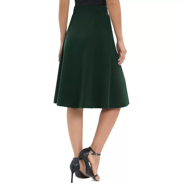 Urban CoCo Womens ALine Elastic High Waist Flare Work Midi Knee Length Stretchy SkirtBackish Green