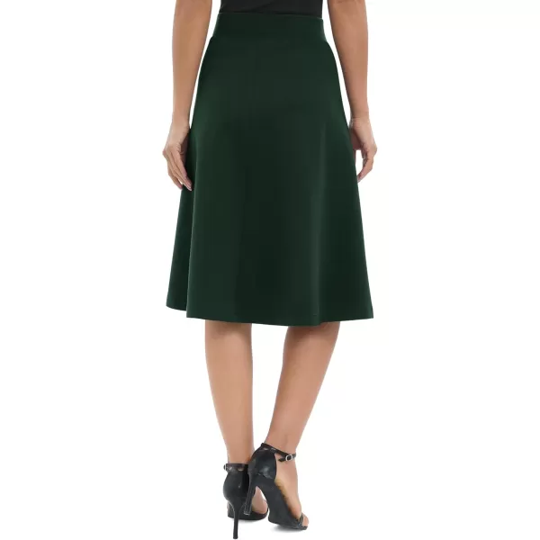 Urban CoCo Womens ALine Elastic High Waist Flare Work Midi Knee Length Stretchy SkirtBackish Green