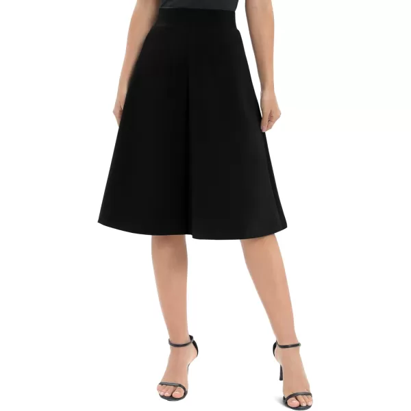 Urban CoCo Womens ALine Elastic High Waist Flare Work Midi Knee Length Stretchy SkirtBlack