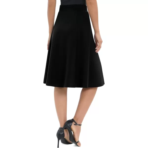 Urban CoCo Womens ALine Elastic High Waist Flare Work Midi Knee Length Stretchy SkirtBlack