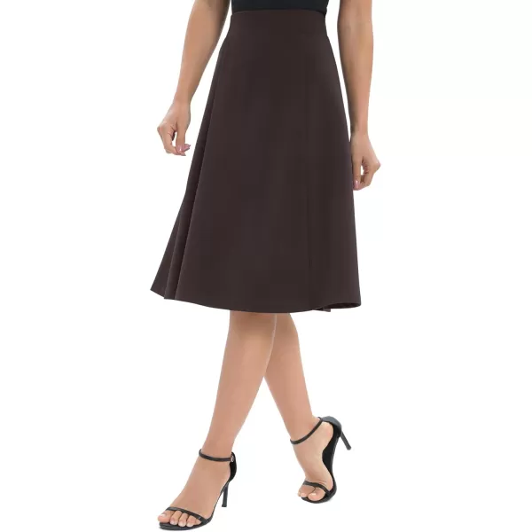 Urban CoCo Womens ALine Elastic High Waist Flare Work Midi Knee Length Stretchy SkirtBrown