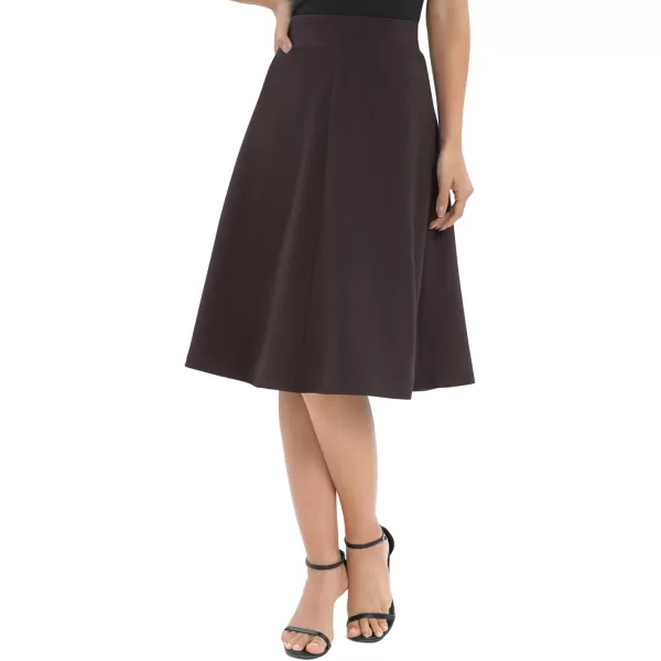 Urban CoCo Womens ALine Elastic High Waist Flare Work Midi Knee Length Stretchy SkirtBrown