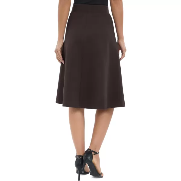 Urban CoCo Womens ALine Elastic High Waist Flare Work Midi Knee Length Stretchy SkirtBrown