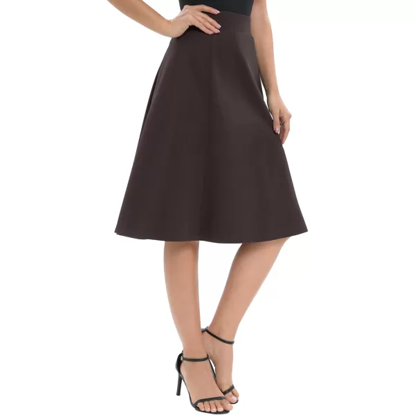 Urban CoCo Womens ALine Elastic High Waist Flare Work Midi Knee Length Stretchy SkirtBrown