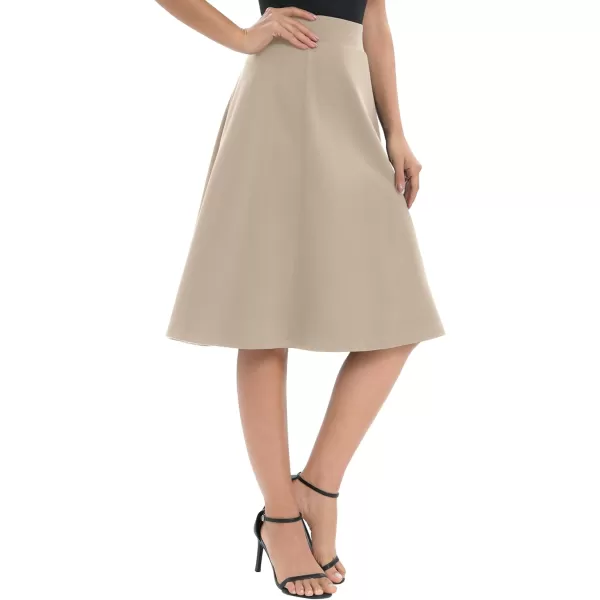 Urban CoCo Womens ALine Elastic High Waist Flare Work Midi Knee Length Stretchy SkirtCamel
