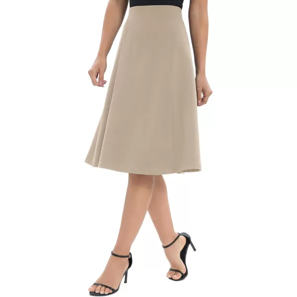 Urban CoCo Womens ALine Elastic High Waist Flare Work Midi Knee Length Stretchy SkirtCamel