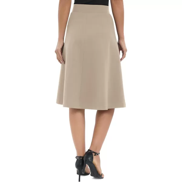 Urban CoCo Womens ALine Elastic High Waist Flare Work Midi Knee Length Stretchy SkirtCamel