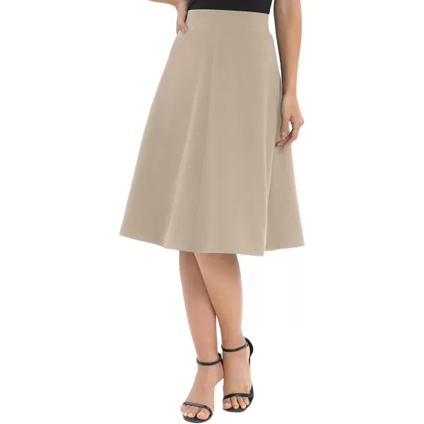Urban CoCo Womens ALine Elastic High Waist Flare Work Midi Knee Length Stretchy SkirtCamel