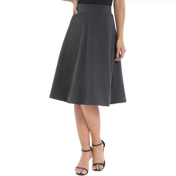 Urban CoCo Womens ALine Elastic High Waist Flare Work Midi Knee Length Stretchy SkirtDeep Grey