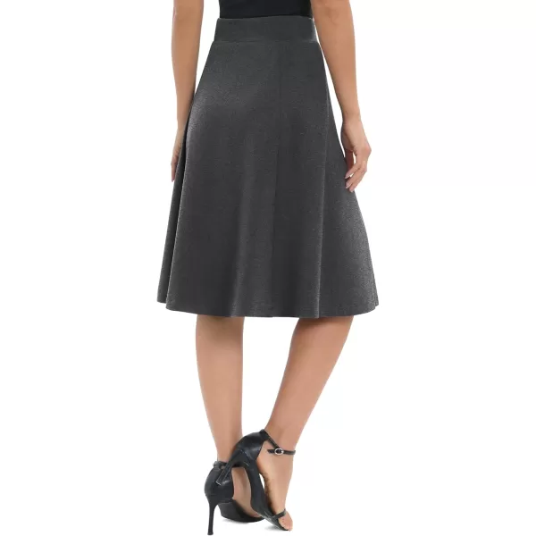 Urban CoCo Womens ALine Elastic High Waist Flare Work Midi Knee Length Stretchy SkirtDeep Grey