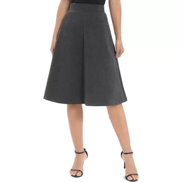 Urban CoCo Womens ALine Elastic High Waist Flare Work Midi Knee Length Stretchy SkirtDeep Grey
