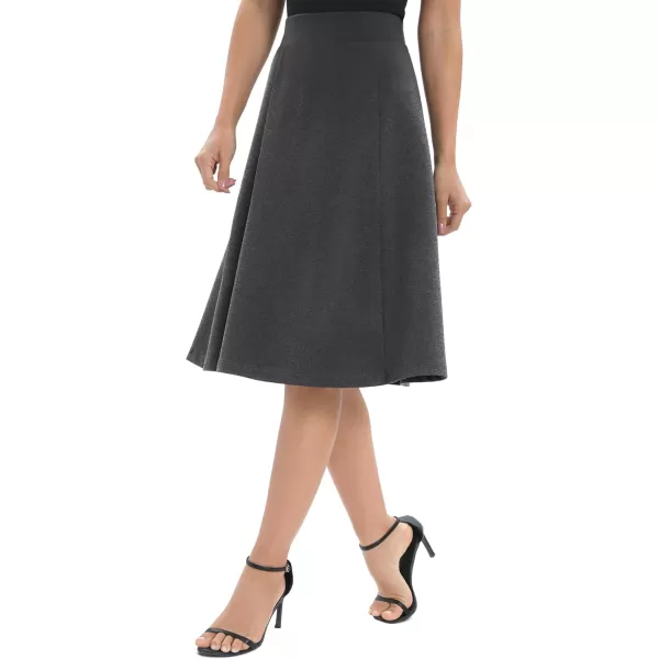 Urban CoCo Womens ALine Elastic High Waist Flare Work Midi Knee Length Stretchy SkirtDeep Grey