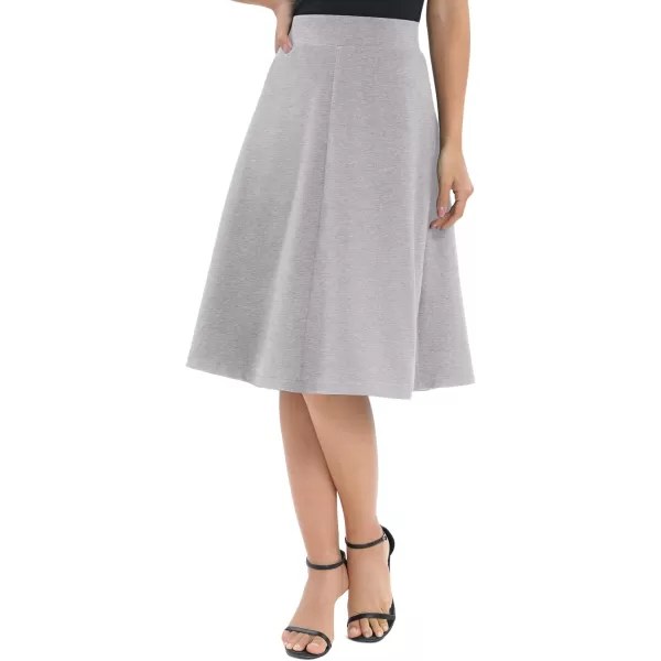 Urban CoCo Womens ALine Elastic High Waist Flare Work Midi Knee Length Stretchy SkirtHeather Grey