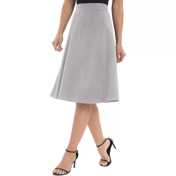Urban CoCo Womens ALine Elastic High Waist Flare Work Midi Knee Length Stretchy SkirtHeather Grey