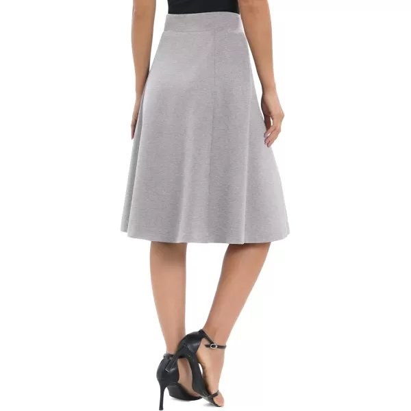 Urban CoCo Womens ALine Elastic High Waist Flare Work Midi Knee Length Stretchy SkirtHeather Grey