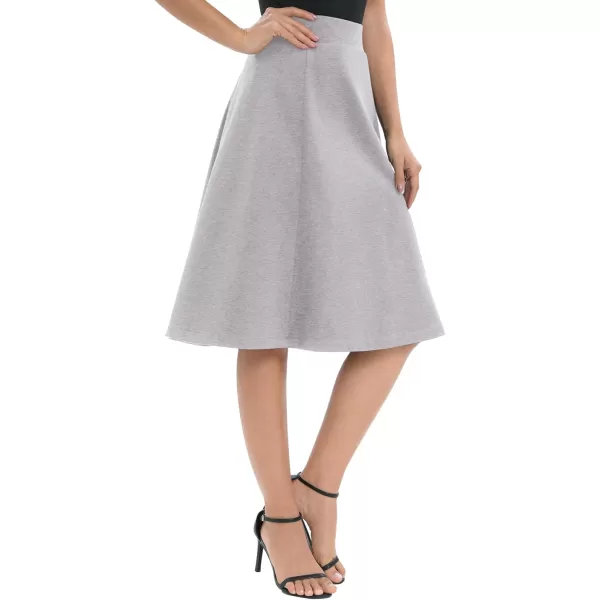 Urban CoCo Womens ALine Elastic High Waist Flare Work Midi Knee Length Stretchy SkirtHeather Grey