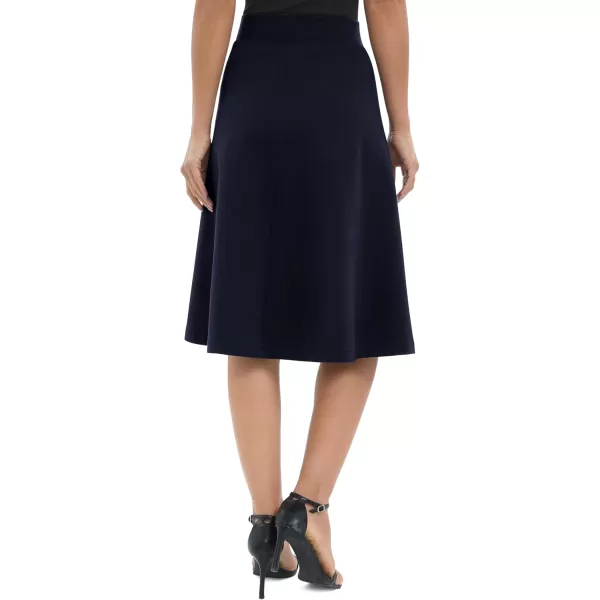 Urban CoCo Womens ALine Elastic High Waist Flare Work Midi Knee Length Stretchy SkirtNavy Blue