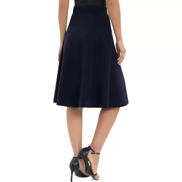 Urban CoCo Womens ALine Elastic High Waist Flare Work Midi Knee Length Stretchy SkirtNavy Blue