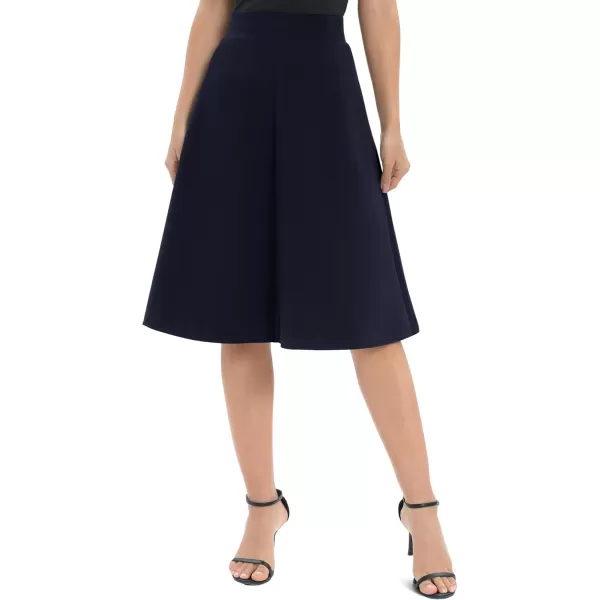 Urban CoCo Womens ALine Elastic High Waist Flare Work Midi Knee Length Stretchy SkirtNavy Blue
