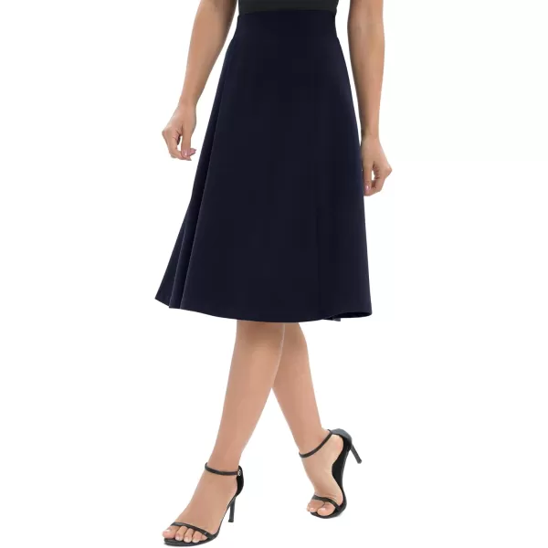 Urban CoCo Womens ALine Elastic High Waist Flare Work Midi Knee Length Stretchy SkirtNavy Blue