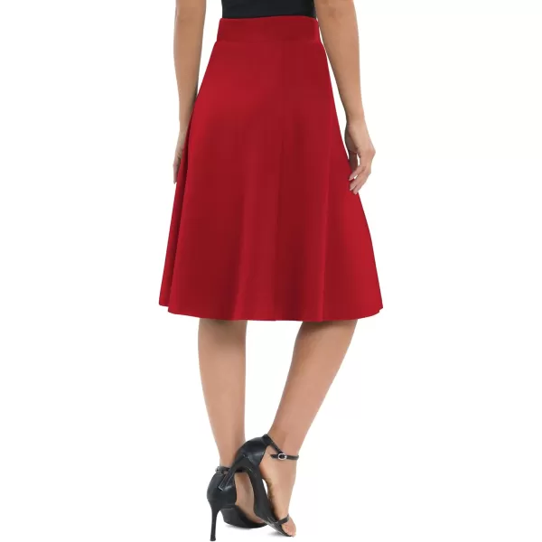 Urban CoCo Womens ALine Elastic High Waist Flare Work Midi Knee Length Stretchy SkirtRed