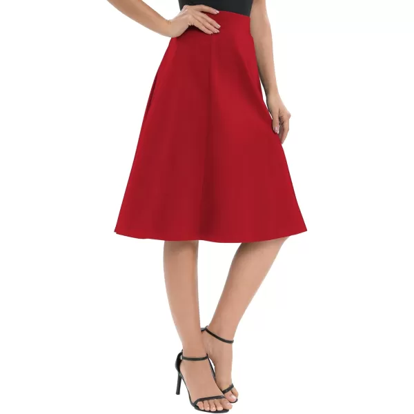 Urban CoCo Womens ALine Elastic High Waist Flare Work Midi Knee Length Stretchy SkirtRed