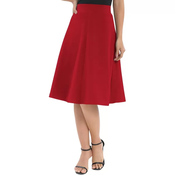 Urban CoCo Womens ALine Elastic High Waist Flare Work Midi Knee Length Stretchy SkirtRed
