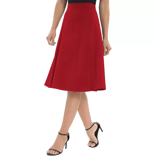 Urban CoCo Womens ALine Elastic High Waist Flare Work Midi Knee Length Stretchy SkirtRed