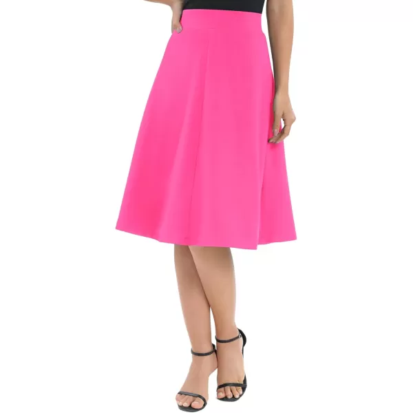 Urban CoCo Womens ALine Elastic High Waist Flare Work Midi Knee Length Stretchy SkirtRose