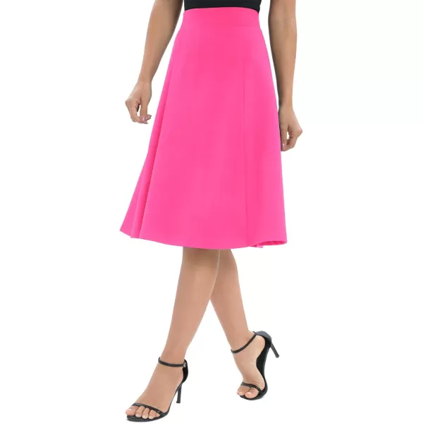 Urban CoCo Womens ALine Elastic High Waist Flare Work Midi Knee Length Stretchy SkirtRose