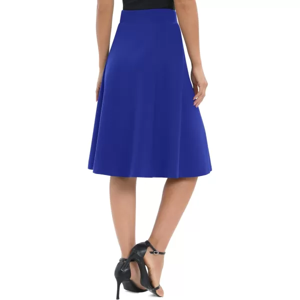Urban CoCo Womens ALine Elastic High Waist Flare Work Midi Knee Length Stretchy SkirtRoyal Blue