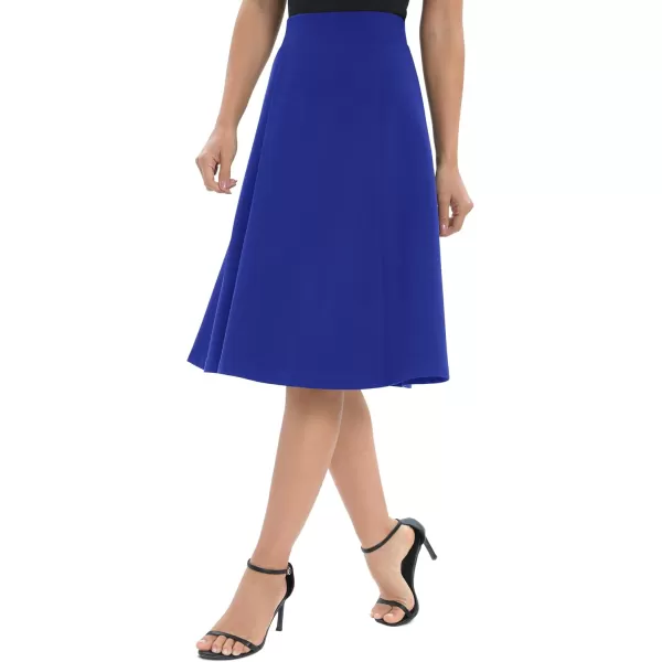 Urban CoCo Womens ALine Elastic High Waist Flare Work Midi Knee Length Stretchy SkirtRoyal Blue