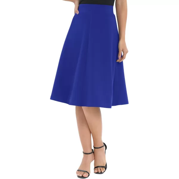 Urban CoCo Womens ALine Elastic High Waist Flare Work Midi Knee Length Stretchy SkirtRoyal Blue