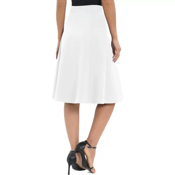 Urban CoCo Womens ALine Elastic High Waist Flare Work Midi Knee Length Stretchy SkirtWhite